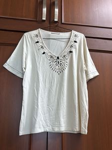 M&amp;S Embellished Cream T-Shirt