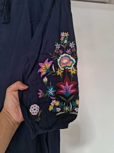 Cotton Top With Embroidered Sleeves