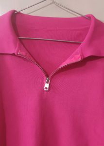 Pink Half-Zip Crop Top