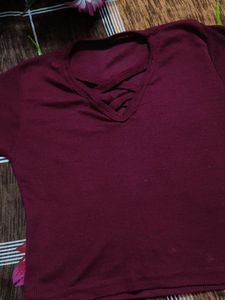 Burgundy V-Neck crop top