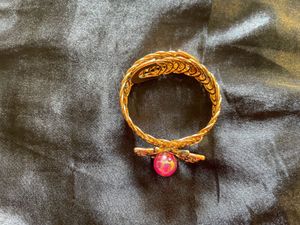 Gold &amp; Pink Flower Statement Bracelet