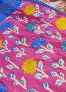 Pink &amp; Blue Floral Design Saree