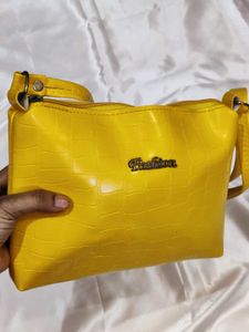 Yellow Croc Embossed Crossbody Bag