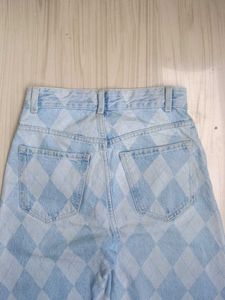 Bershka Unisex Patterned Heavy Wide Leg Jeans