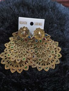 Gold Peacock Statement Earrings