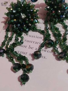 Emerald Beaded Flower Earrings