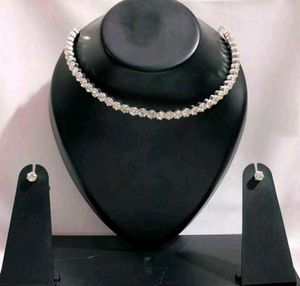 Sliver choker necklace with earrings