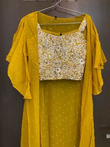 Sequin Embellished Yellow Crop Top And Shrug