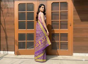💜✨Purple &amp; Gold Print Saree