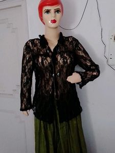 Black Net Shirt Top