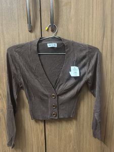 Brown Cropped Cardigan