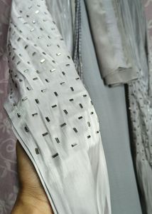 ✨ Title: Elegant Grey Embellished Abaya Set