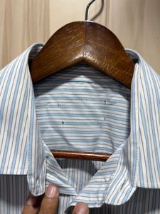 Marks &amp; Spencer White Blue Formal Striped Shirt