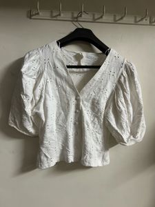 Eyelet Puff Sleeve Crop Top