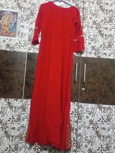 Elegant Red Embroidered  gold embroidery gown