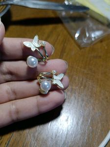 White Pearl Earrings Butterfly