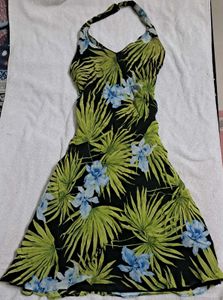 Y2k Halter Neck Tropical Print Dress