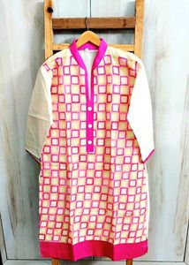 Pink &amp; White Embroidered Kurti Size-38-40