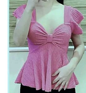 Pink Ruffle Top with Bow Detail