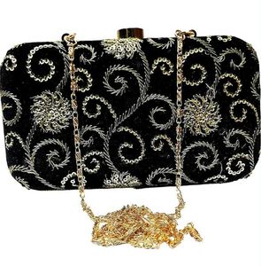Elegant Black & Gold Embellished Clutch