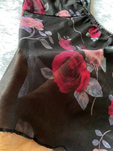 Urbanic Black Floral Printed Mesh Top