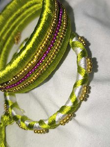 Green Beaded Bangles