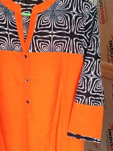New Orange Straight Women Solid Kurti