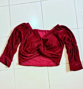 Velvet Twist-Front Padded Crop Top