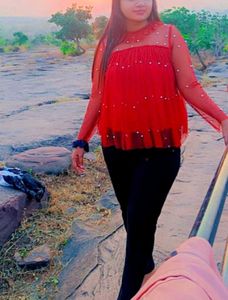 Woman Cute Rust Pearl Top