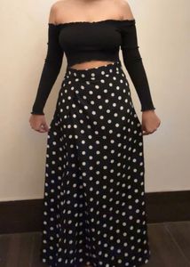 Berrylush Polka Dot Black Long Skirt