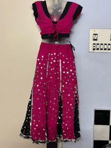 Navratri Pink &amp; Black Embellished Lehenga CholiSet