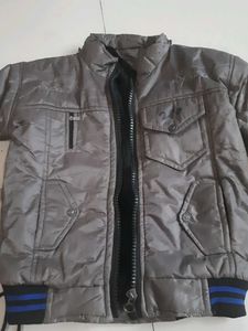 Gray Puffer Jacket with Hood