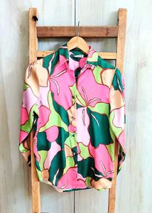 Floral Print Satin Shirt Size-36