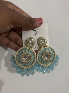 Teal &amp; Gold Statement Earrings
