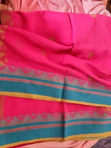 Pink Cotton Bengali Saree from Kolkata