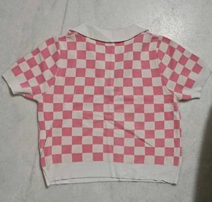✨ Pink Checkerboard Knit Polo Top ✨