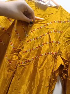 Mustard Embroidered Kurta