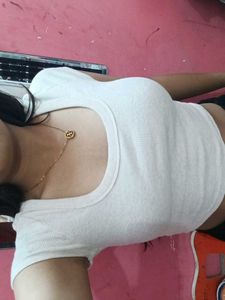 H&amp;M Beige Ribbed Crop Top