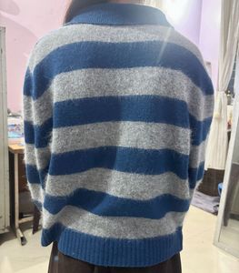 Striped Knit Polo Sweater