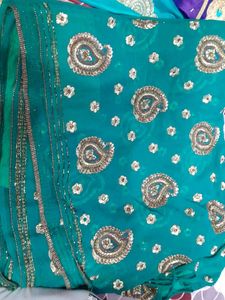 Elegant chiffon fabric festive sea green coloured