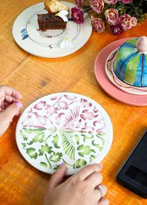 2 Designer Ceramic Floral Plate Set