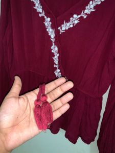 Maroon Embroidered Top