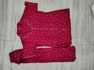 Heart Print Burgundy Pajama Set
