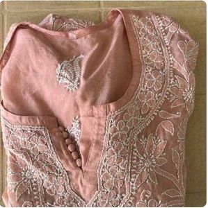 Elegant Peachy Pink Chikenkari Kurta