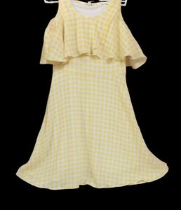 Yellow &amp; White Checked Fit and Flare Dres