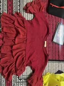 Red Ruffle Detail Top