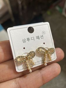 korean Bow Pearl Earrings