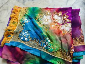 Multi Color Very Beautiful Saree Moti Work