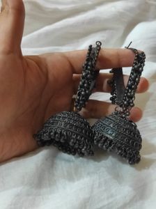 Oxidized Silver Jhumka Earrings