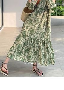 One-Size Elegant Green Print Off-Shoulder Dress